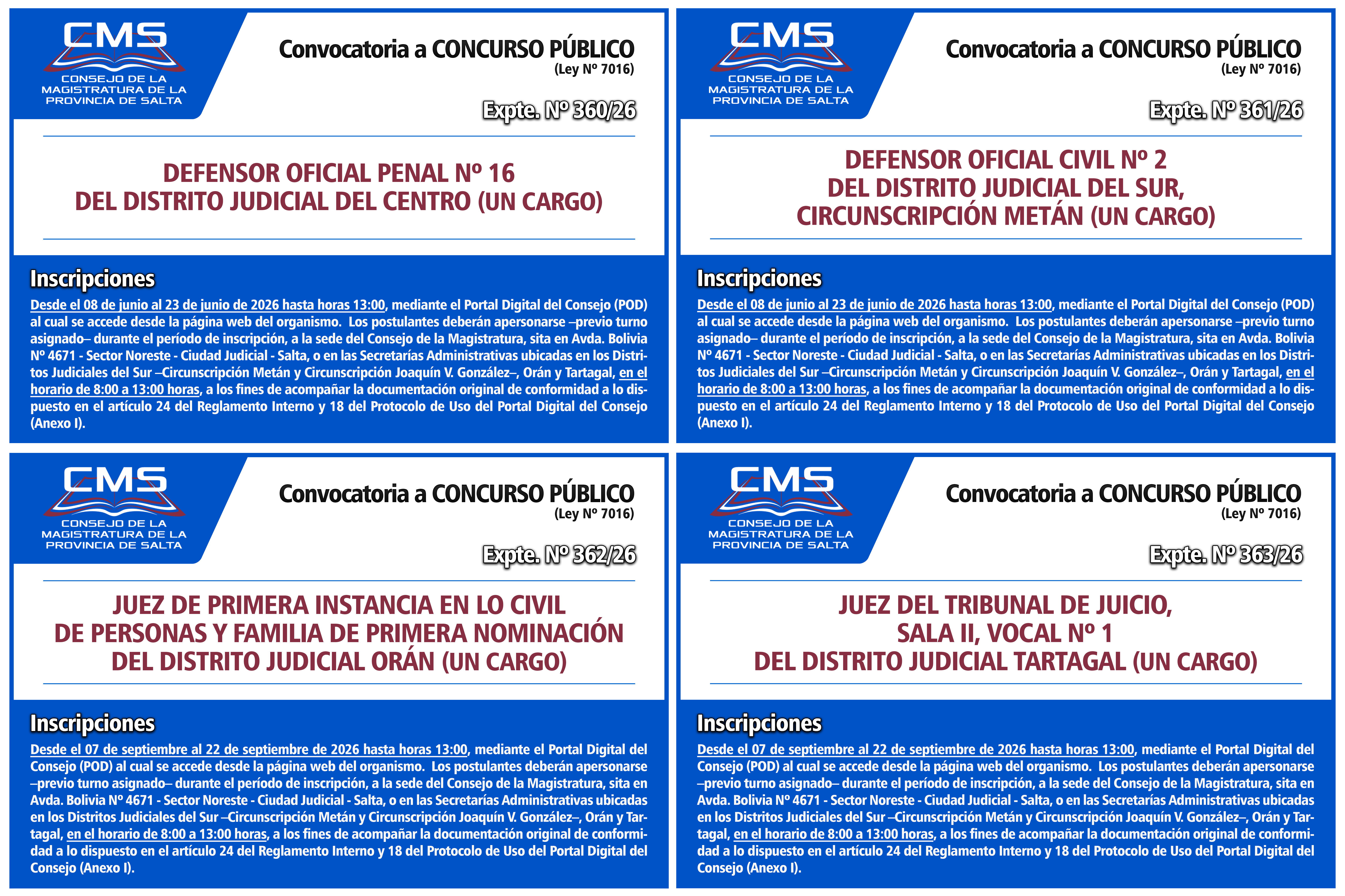 Convocatoria a Concurso Público para cubrir cuatro cargos de magistrados del Poder Judicial